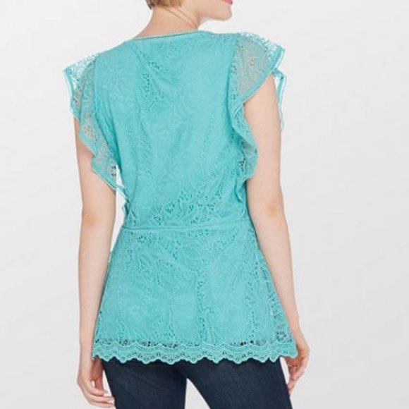 Isaac Mizrahi Lace Flutter Sleeve Peplum Tunic - Picture 2 of 2